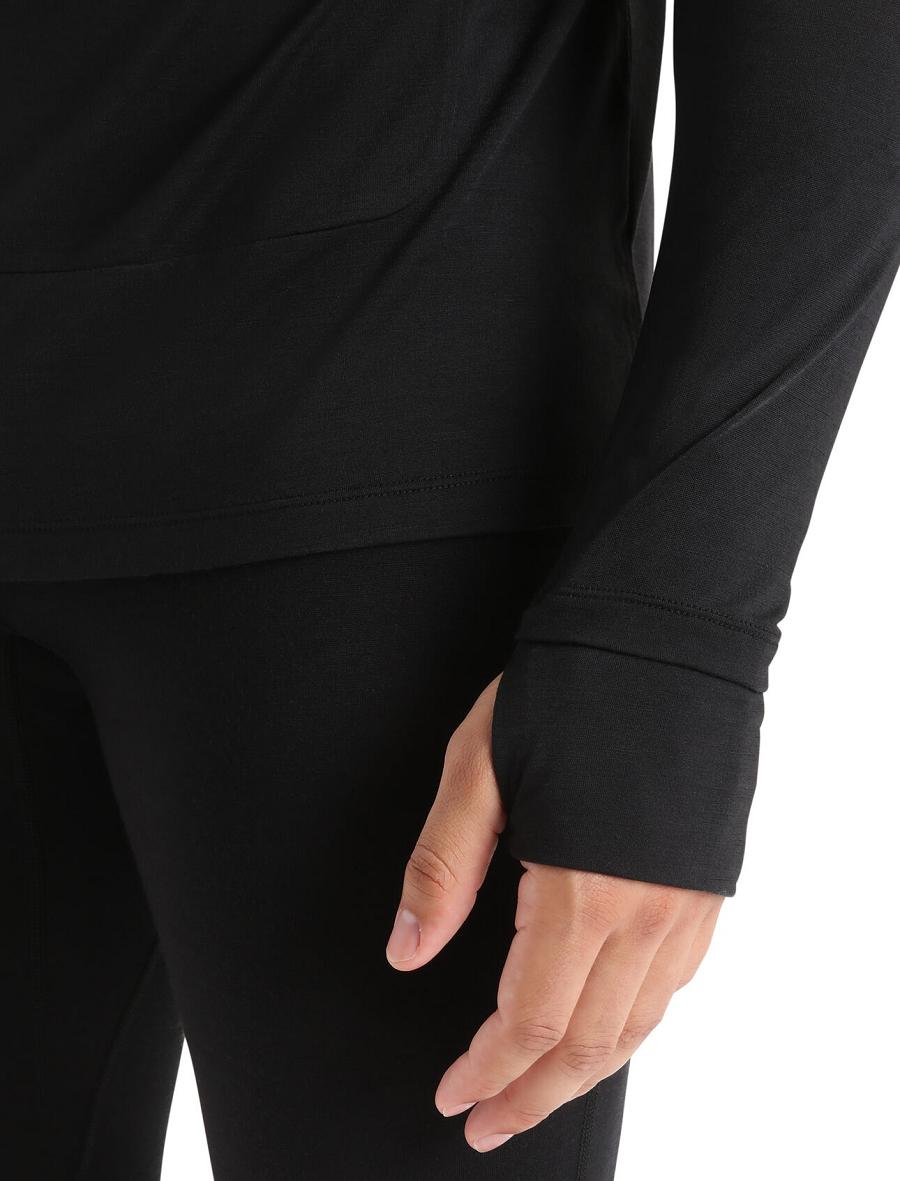 Men's Icebreaker Cool-Lite™ Merino Hoodie Long Sleeve Black | CA 1719DFMN